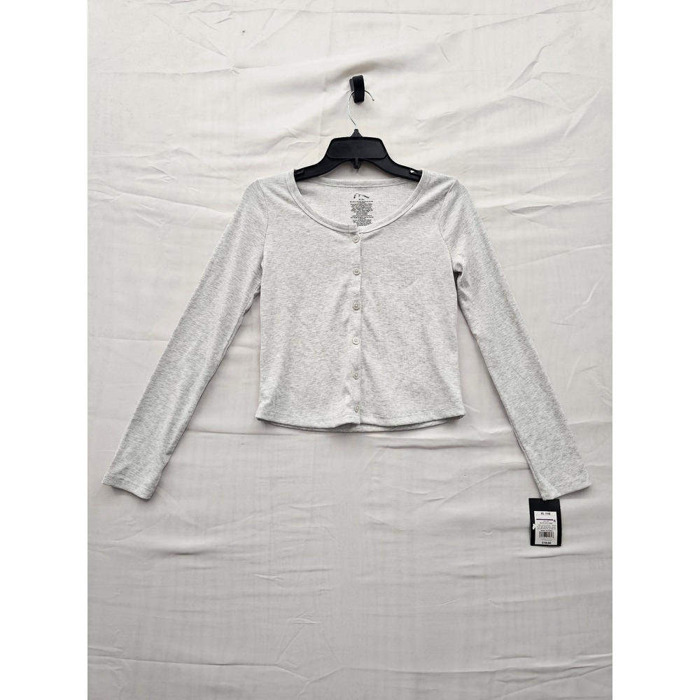 Art Class Girls Heather Gray Ribbed Button Front Cardigan XL 14 Long Sleeve Top